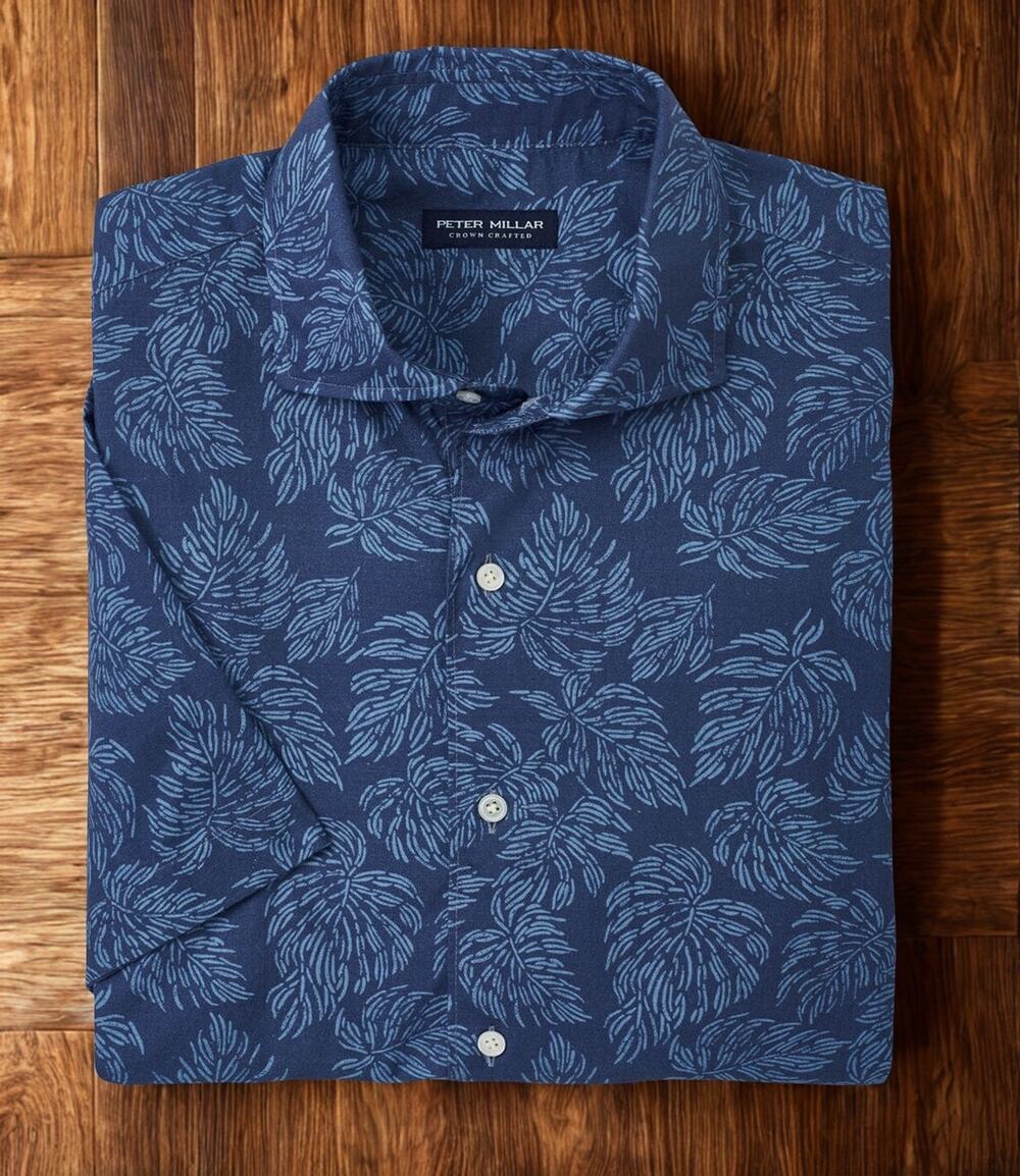 Peter Millar Crown Crafted Groves Cotton Sport Shirt XL Palm Print MS23XW09SUX